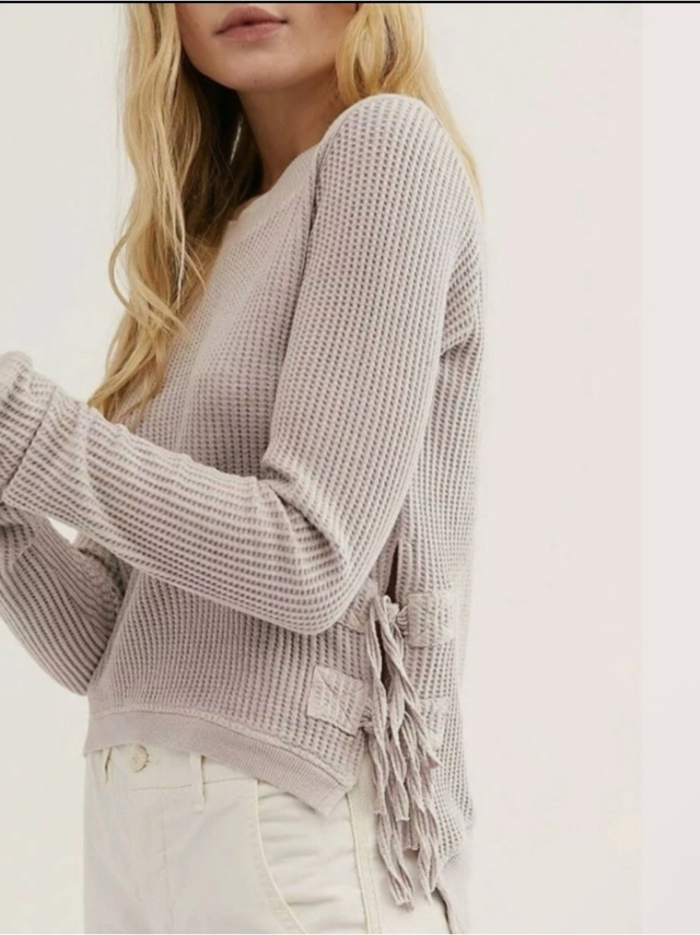 Free People FP ONE Light lavender Waffle Knit Side-Tie Sweater long sleeve